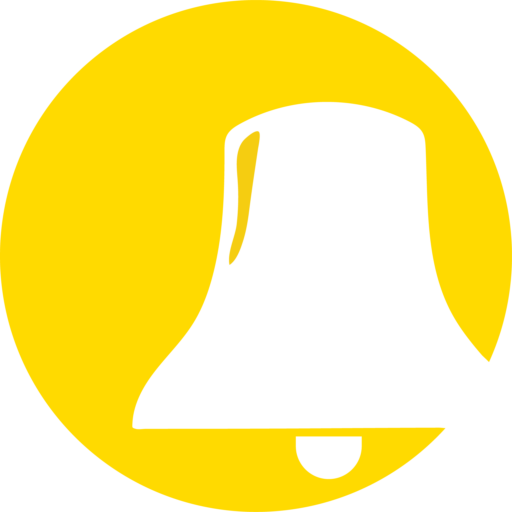 Glebe Bell -- Stylized bell in yellow on white representing the original bell in the Glebe steeple